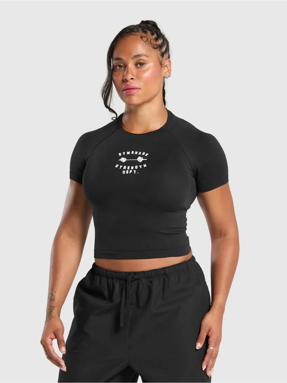 Gymshark Barbell Hearts Seamless Baby Tee | Black | M